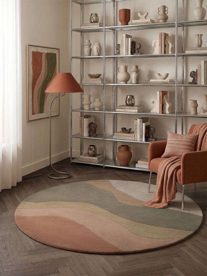 Rond abstract wollen vloerkleed - Chelsea Flood Creme/Kleurrijk