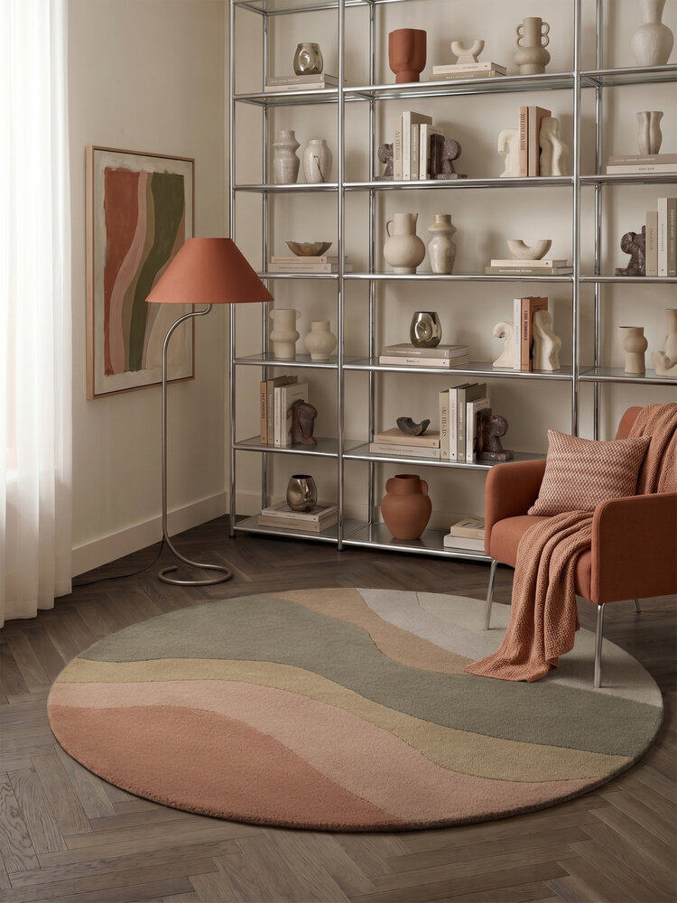 Rond abstract wollen vloerkleed - Chelsea Flood Creme/Kleurrijk