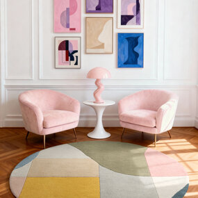 Ted Baker Rond geometrisch wollen vloerkleed - Westminster Curzon Creme/Kleurrijk