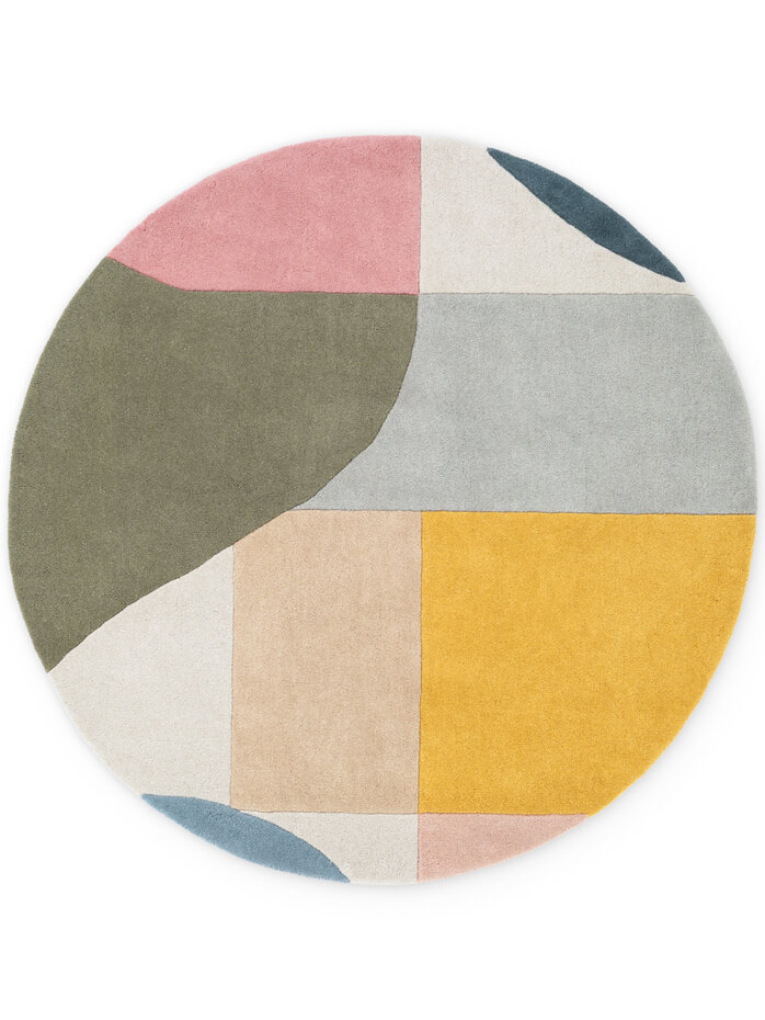 Rond geometrisch wollen vloerkleed - Westminster Curzon Creme/Kleurrijk