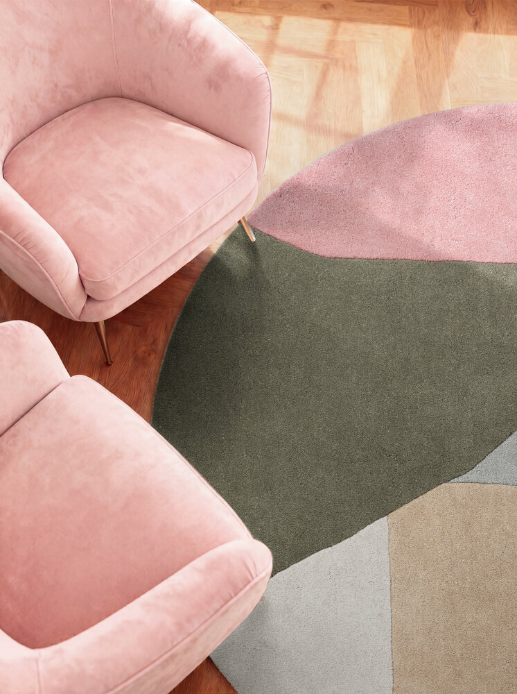 Rond geometrisch wollen vloerkleed - Westminster Curzon Creme/Kleurrijk