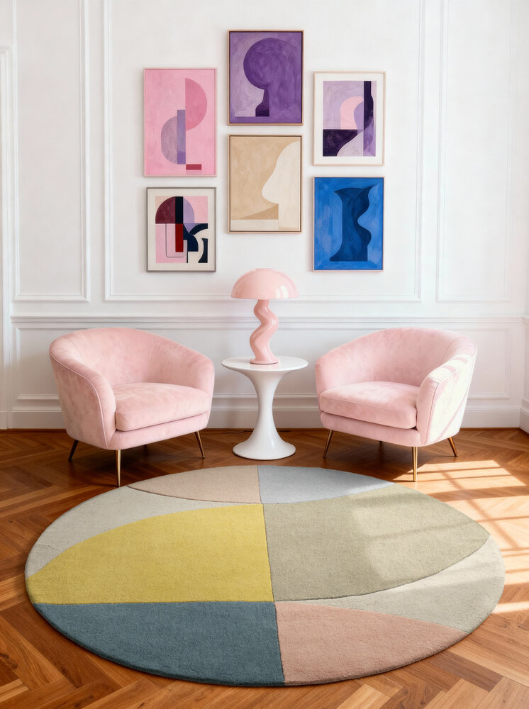 Rond geometrisch wollen vloerkleed - Westminster Savile Creme/Kleurrijk