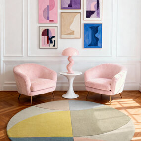 Ted Baker Rond geometrisch wollen vloerkleed - Westminster Savile Creme/Kleurrijk