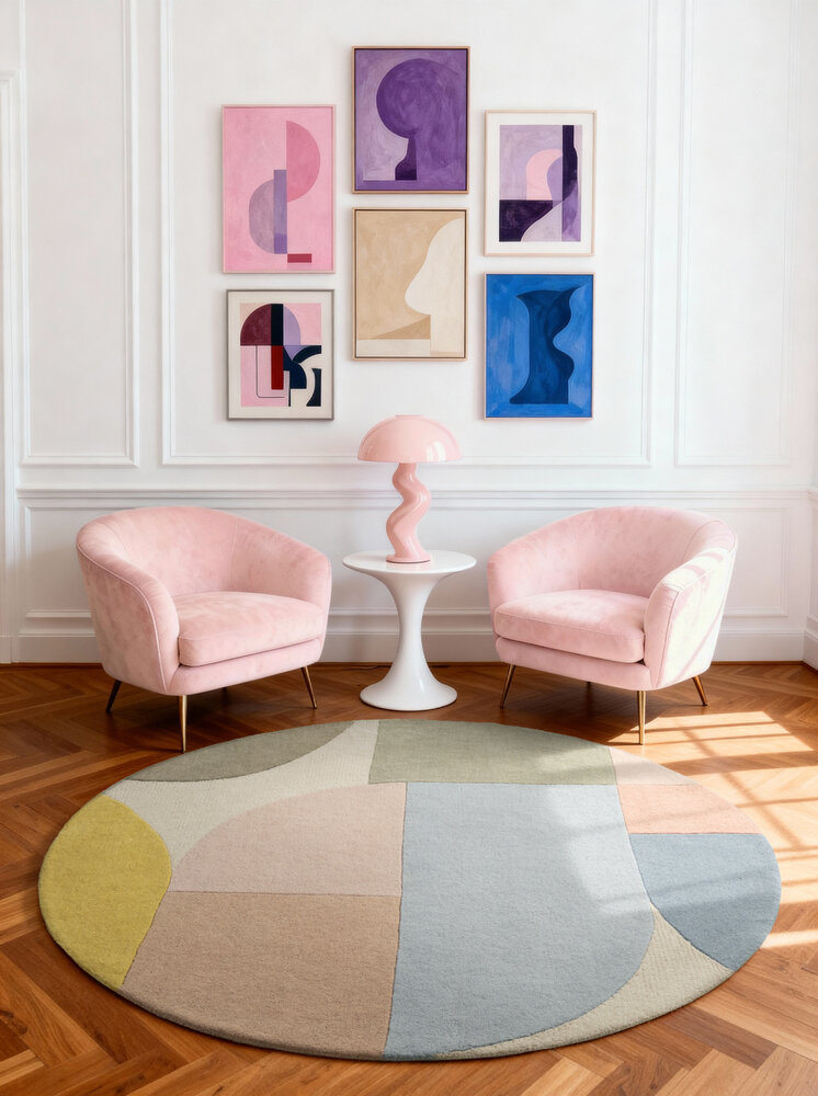 Rond geometrisch wollen vloerkleed - Westminster Piccadilly Creme/Kleurrijk Rond geometrisch wollen vloerkleed - Westminster Piccadilly Creme/Kleurrijk