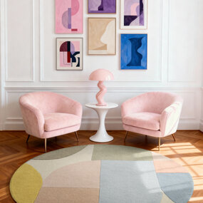 Ted Baker Rond geometrisch wollen vloerkleed - Westminster Piccadilly Creme/Kleurrijk