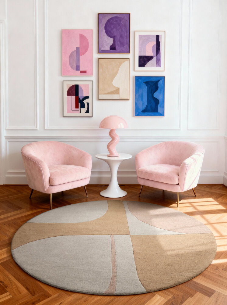 Rond geometrisch wollen vloerkleed - Westminster Windmill Creme/Beige