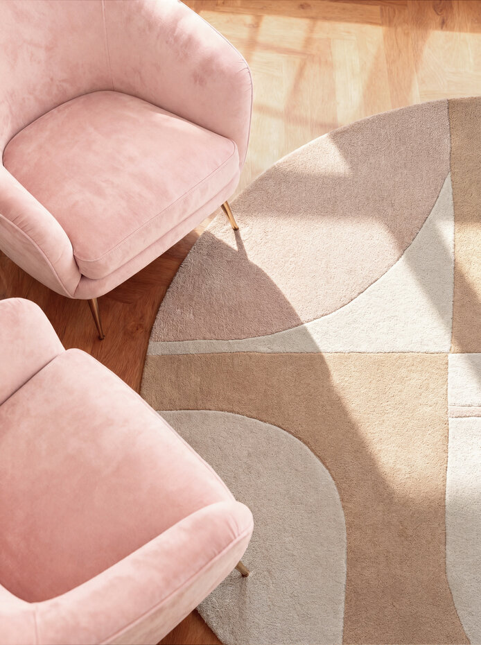 Rond geometrisch wollen vloerkleed - Westminster Windmill Creme/Beige