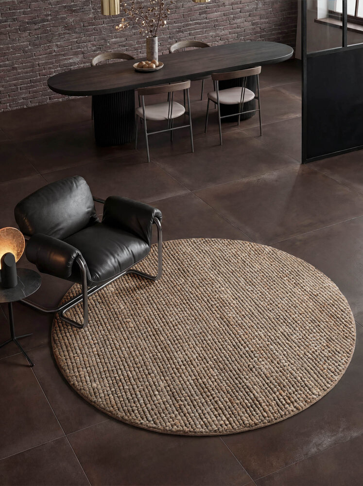Rond laagpolig vloerkleed - Boucle Wilma Beige