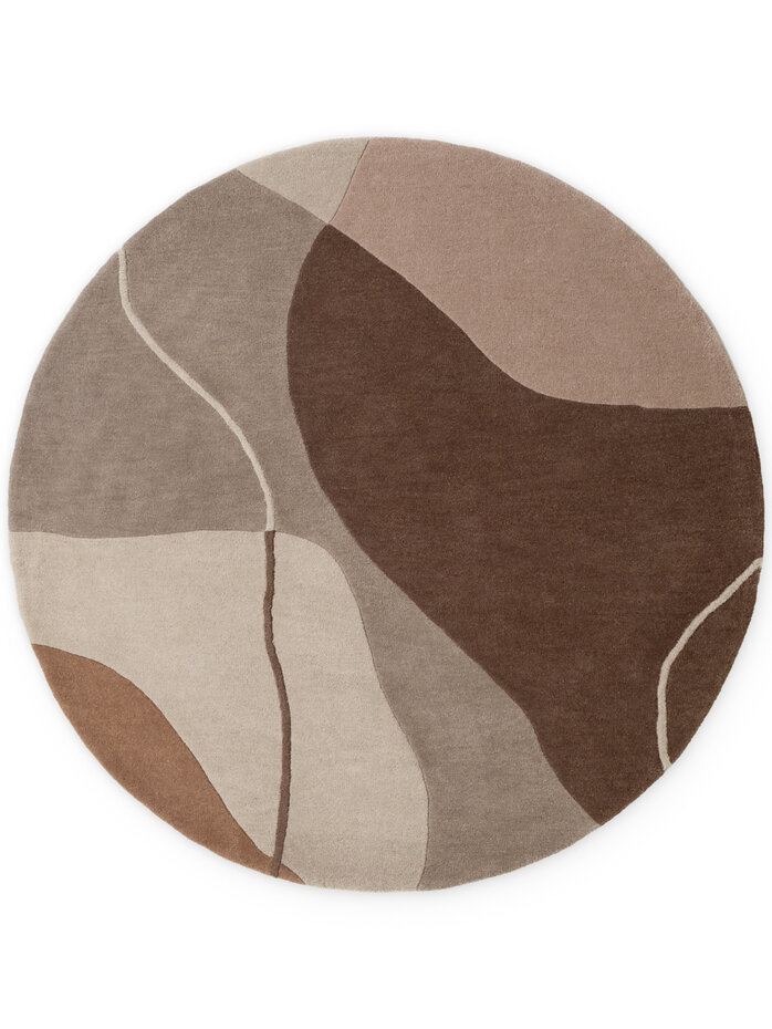 Rond abstract wollen vloerkleed - Muse Creme/Bruin Rond abstract wollen vloerkleed - Muse Creme/Bruin