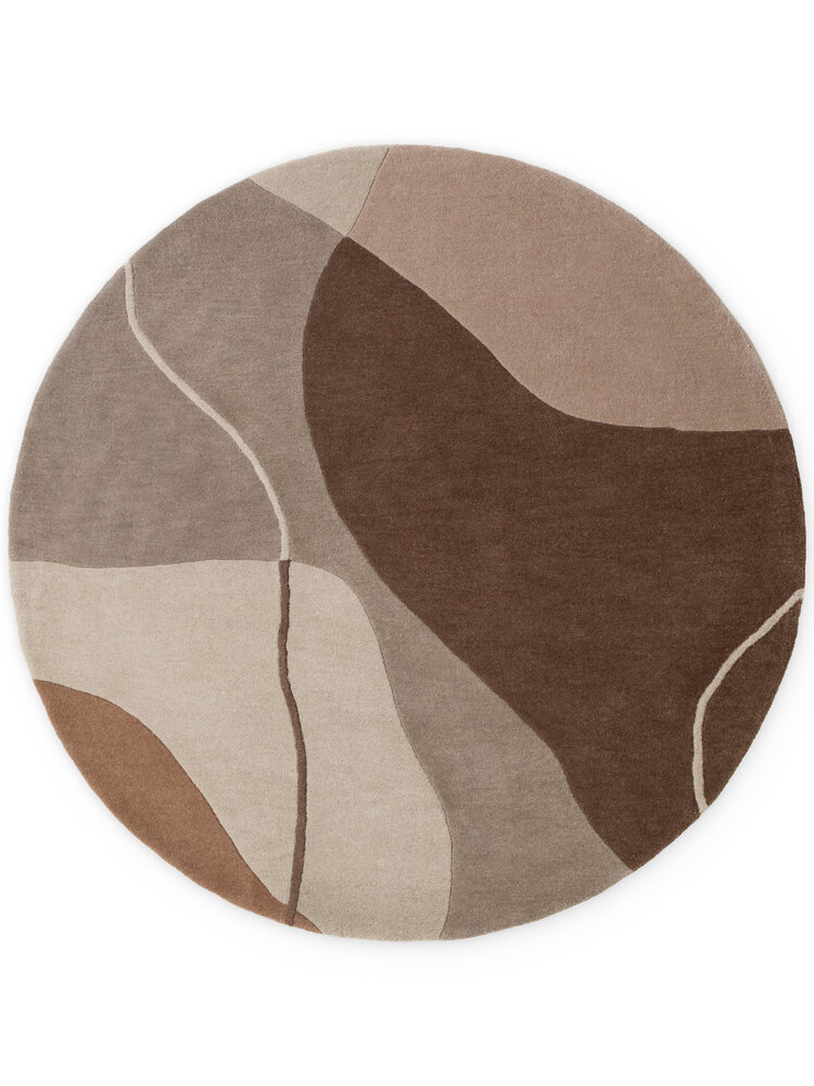 Rond abstract wollen vloerkleed - Muse Creme/Bruin Rond abstract wollen vloerkleed - Muse Creme/Bruin