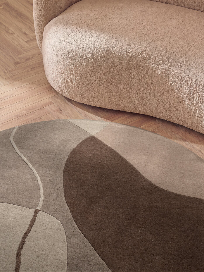 Rond abstract wollen vloerkleed - Muse Creme/Bruin Rond abstract wollen vloerkleed - Muse Creme/Bruin