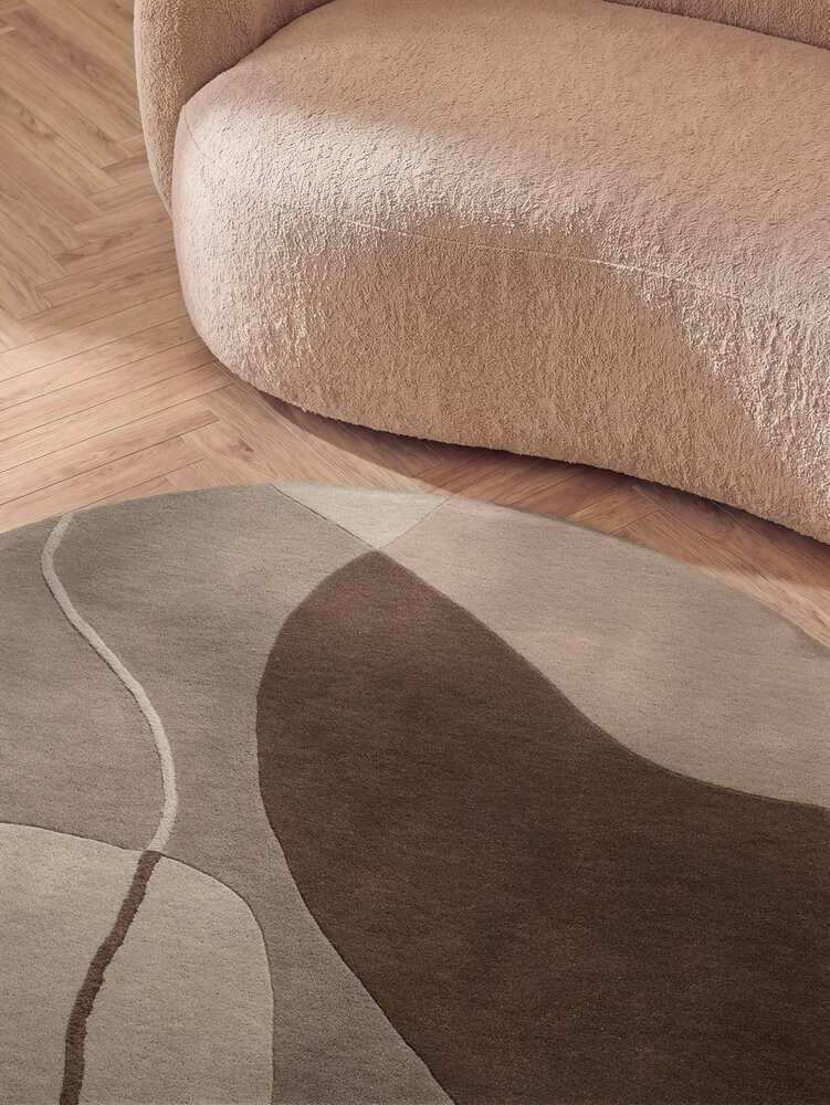 Rond abstract wollen vloerkleed - Muse Creme/Bruin Rond abstract wollen vloerkleed - Muse Creme/Bruin