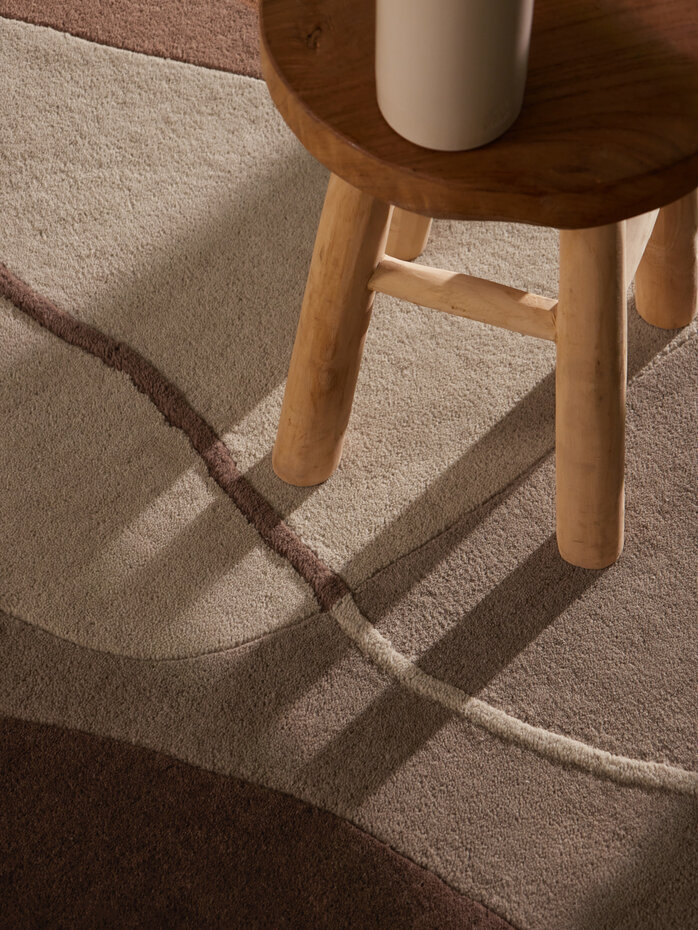 Rond abstract wollen vloerkleed - Muse Creme/Bruin Rond abstract wollen vloerkleed - Muse Creme/Bruin