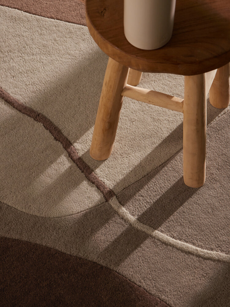 Rond abstract wollen vloerkleed - Muse Creme/Bruin Rond abstract wollen vloerkleed - Muse Creme/Bruin