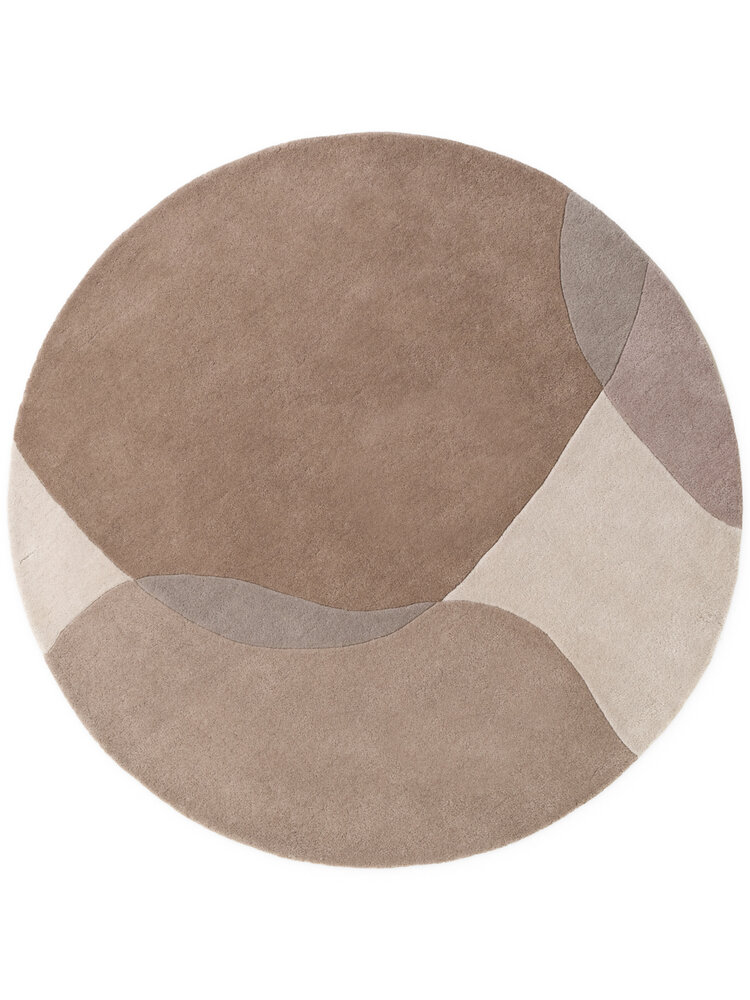 Rond abstract wollen vloerkleed - Ovia Creme/Beige