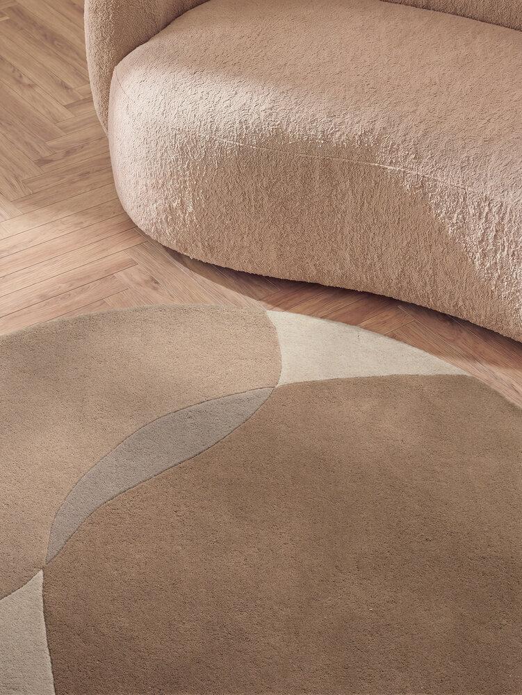 Rond abstract wollen vloerkleed - Ovia Creme/Beige