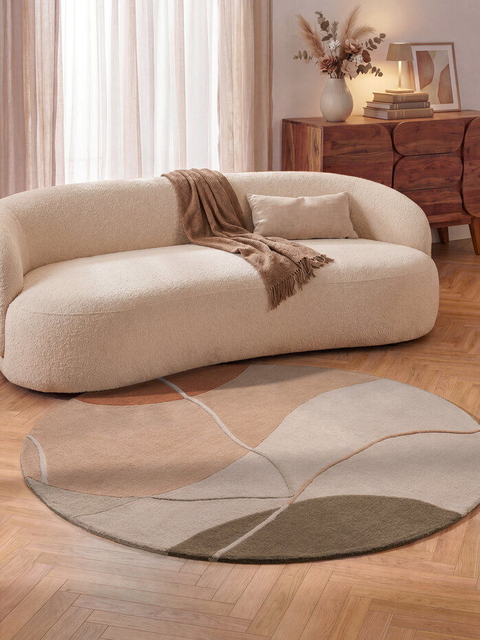 Rond abstract wollen vloerkleed - Arteo Creme/Kleurrijk