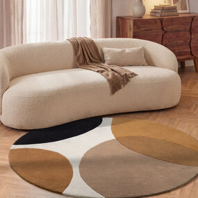 Villeroy & Boch Rond abstract wollen vloerkleed - Ruvia Creme/Bruin