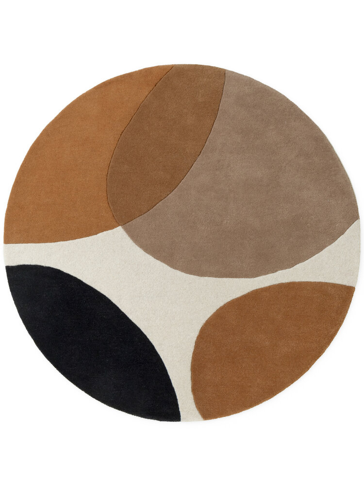 Rond abstract wollen vloerkleed - Ruvia Creme/Bruin