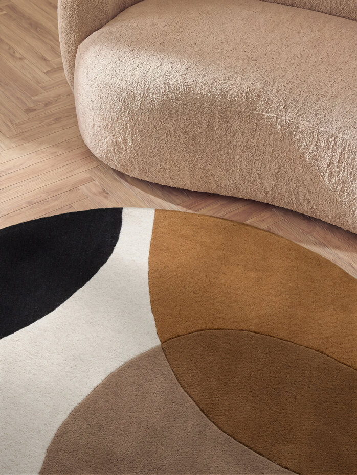 Rond abstract wollen vloerkleed - Ruvia Creme/Bruin