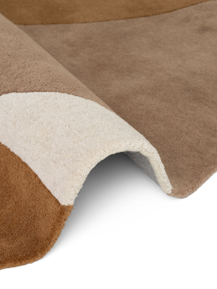 Rond abstract wollen vloerkleed - Ruvia Creme/Bruin