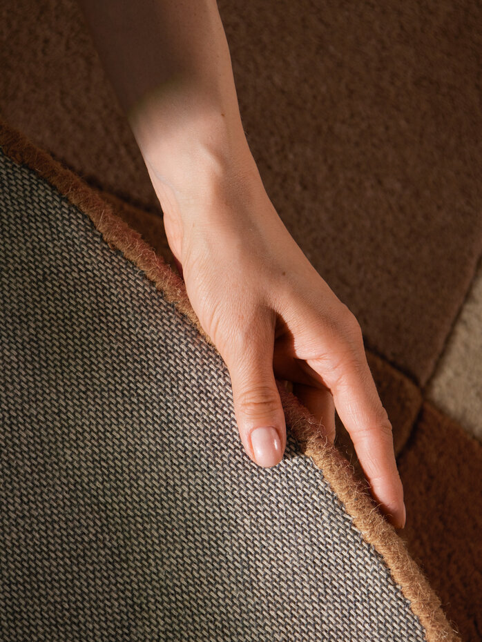 Rond abstract wollen vloerkleed - Ruvia Creme/Bruin