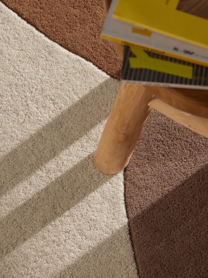 Rond abstract wollen vloerkleed - Ruvia Creme/Bruin