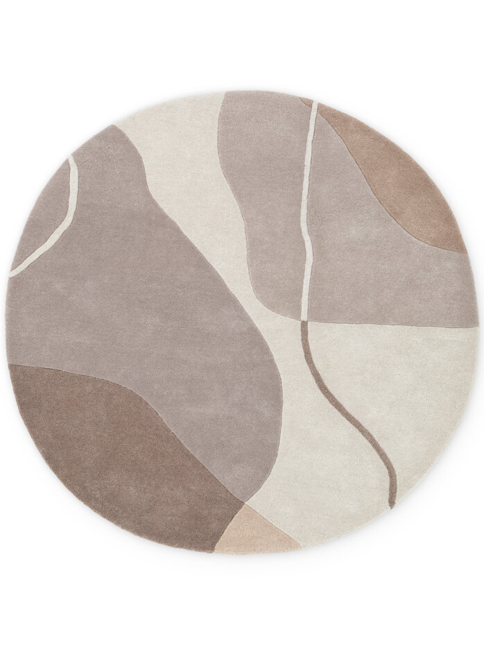 Rond abstract wollen vloerkleed - Virelle Creme/Beige Rond abstract wollen vloerkleed - Virelle Creme/Beige
