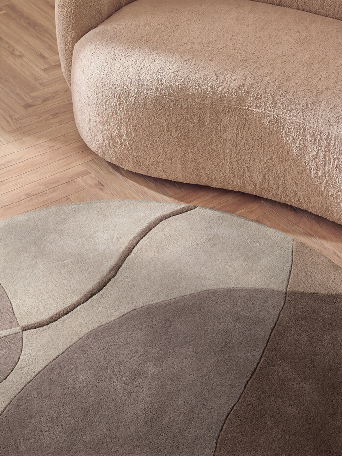Rond abstract wollen vloerkleed - Virelle Creme/Beige Rond abstract wollen vloerkleed - Virelle Creme/Beige