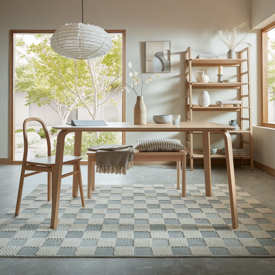 Wasbaar vloerkleed - Muted Checkerboard Blauw