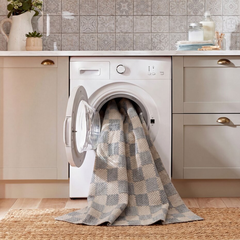 Wasbaar vloerkleed - Muted Checkerboard Blauw