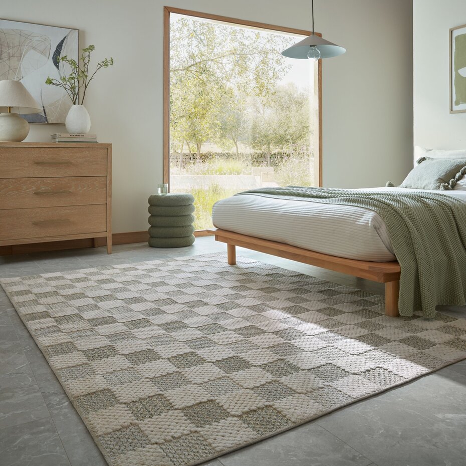 Wasbaar vloerkleed - Muted Checkerboard Groen Wasbaar vloerkleed - Muted Checkerboard Groen