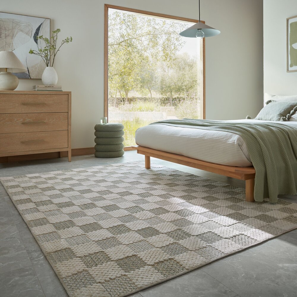 Wasbaar vloerkleed - Muted Checkerboard Groen Wasbaar vloerkleed - Muted Checkerboard Groen