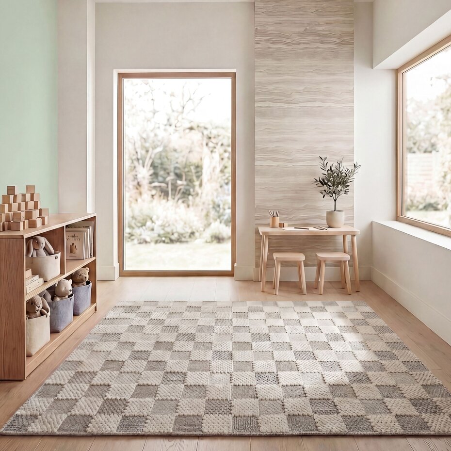 Wasbaar vloerkleed - Muted Checkerboard Groen Wasbaar vloerkleed - Muted Checkerboard Groen