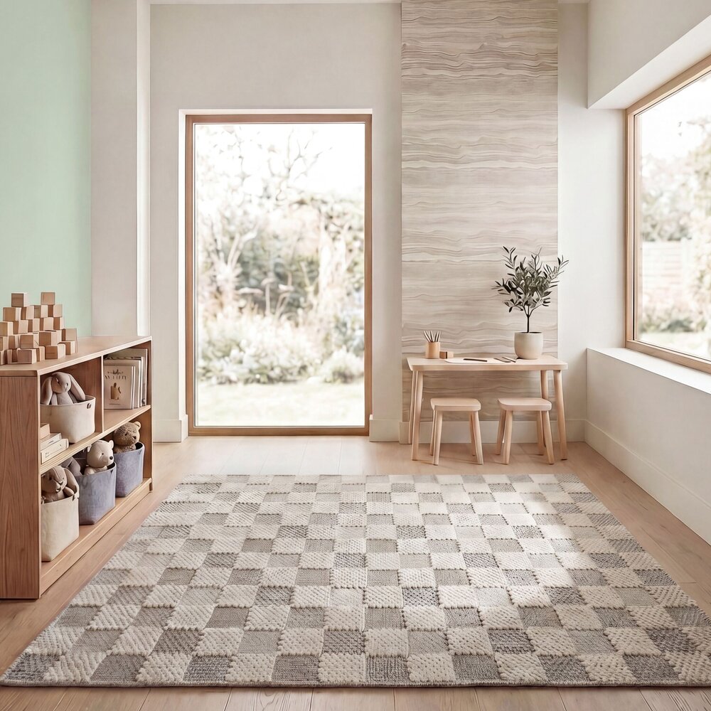 Wasbaar vloerkleed - Muted Checkerboard Groen Wasbaar vloerkleed - Muted Checkerboard Groen