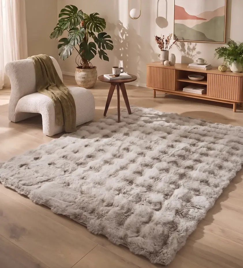 Hoogpolig fluffy vloerkleed - Cloudy Bolletjes Beige