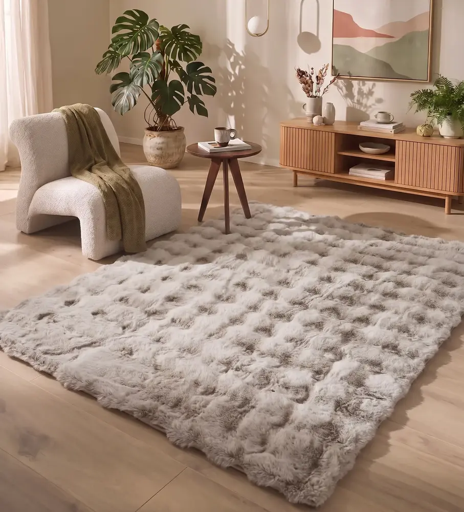 Hoogpolig fluffy vloerkleed - Cloudy Bolletjes Beige