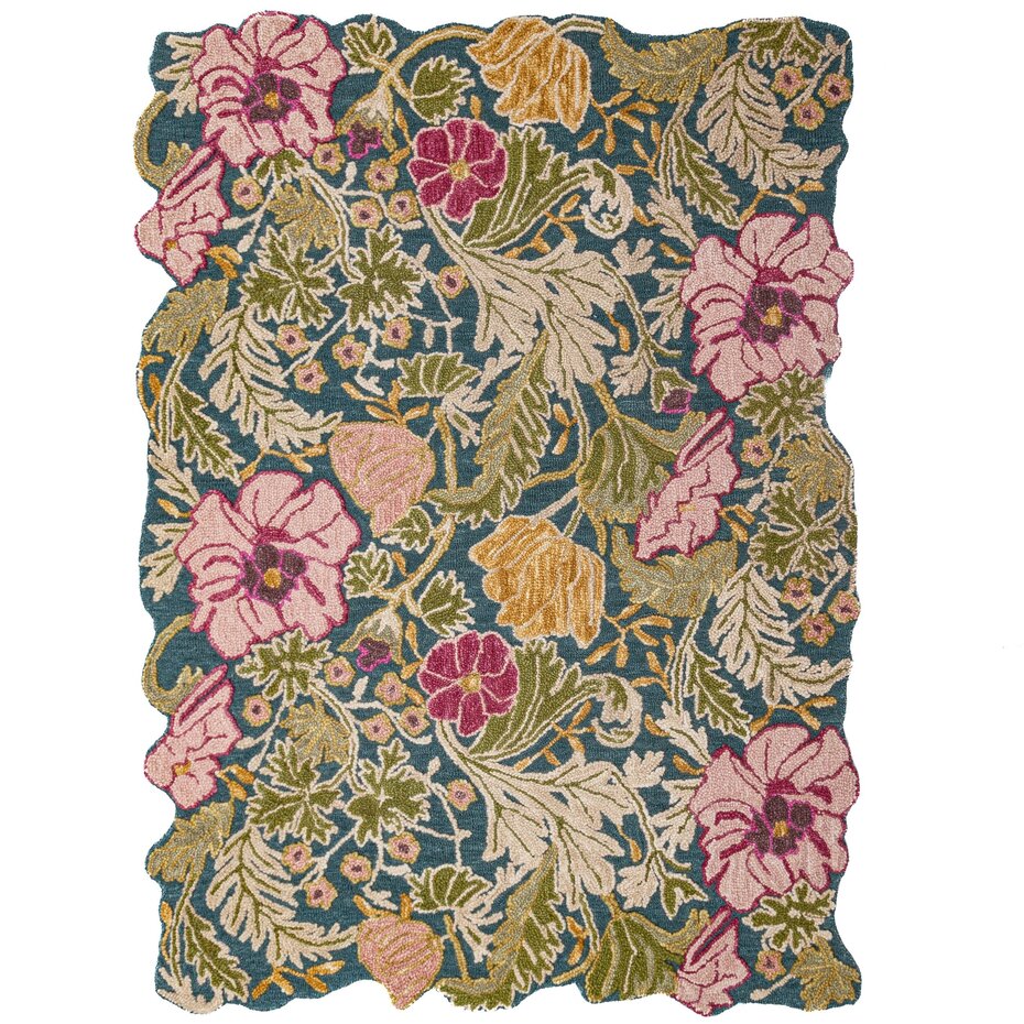 Organisch wollen vloerkleed - Daphne Floral Petrol/Kleurrijk