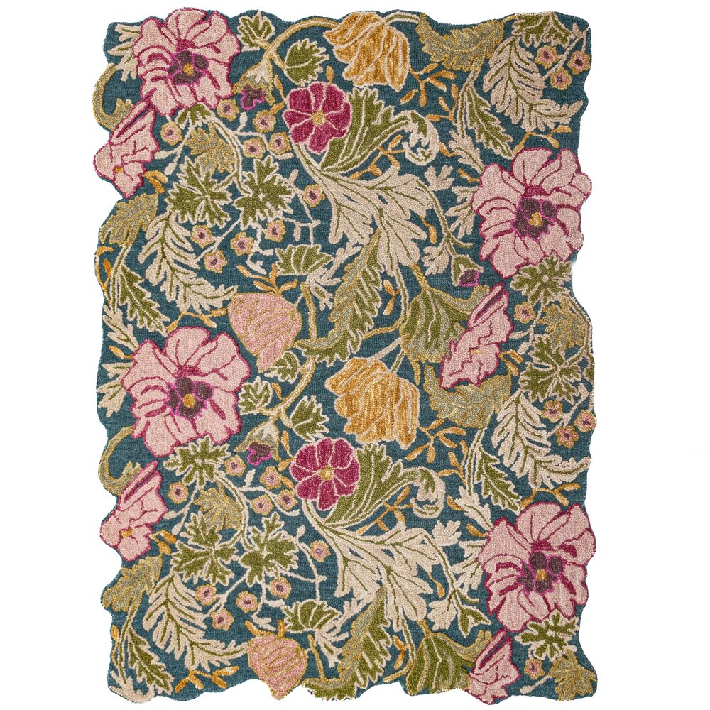Organisch wollen vloerkleed - Daphne Floral Petrol/Kleurrijk