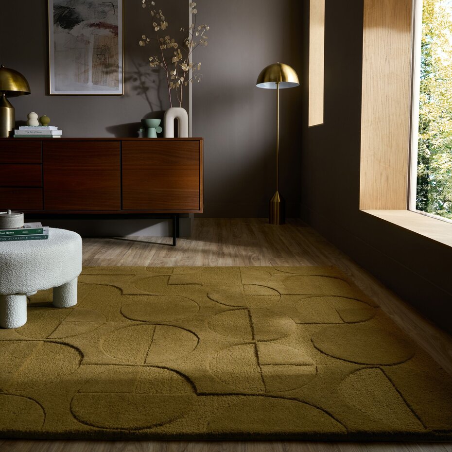 Modern wollen vloerkleed - Gigi Olijfgroen Modern wollen vloerkleed - Gigi Olijfgroen