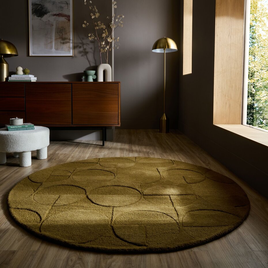 Rond modern wollen vloerkleed - Gigi Olijfgroen