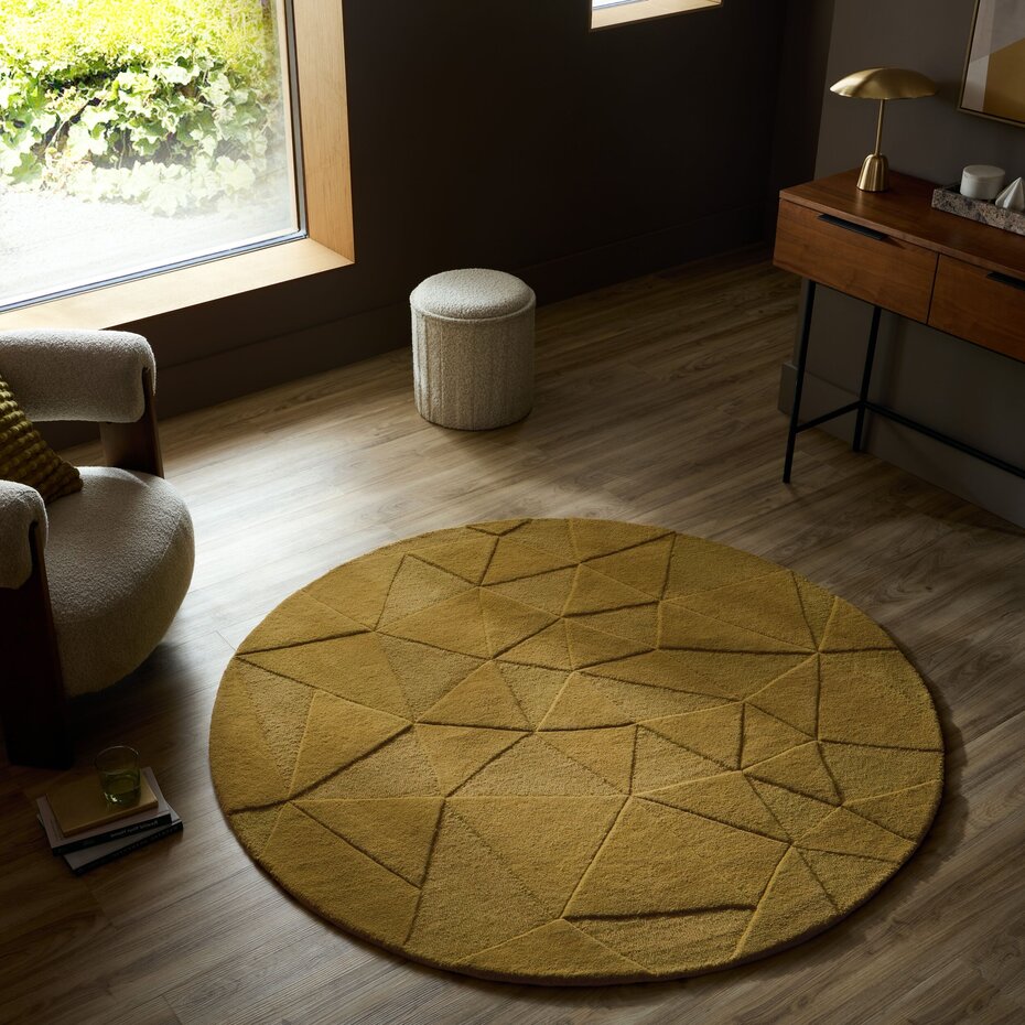Rond wollen vloerkleed - Shard Geo Goud Rond wollen vloerkleed - Shard Geo Goud