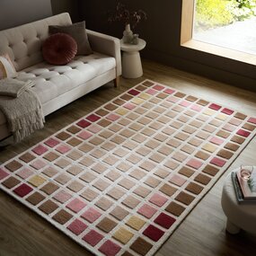 Wollen vloerkleed - Renga Geblokt Roze Wollen vloerkleed - Renga Geblokt Roze