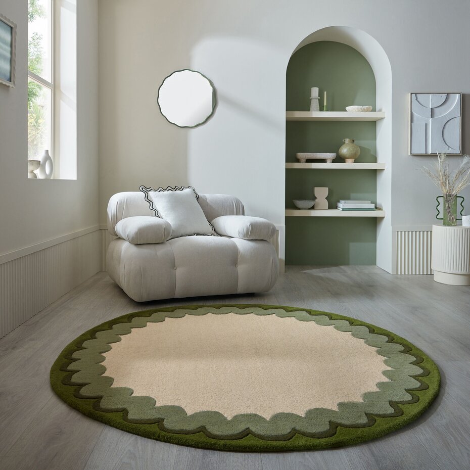 Rond wollen vloerkleed - Wiggle Olijfgroen Rond wollen vloerkleed - Wiggle Olijfgroen