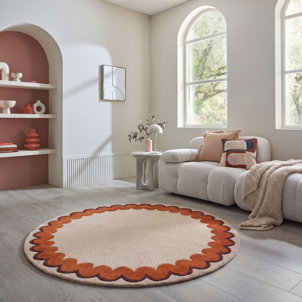Rond wollen vloerkleed - Wiggle Oranje Rond wollen vloerkleed - Wiggle Oranje