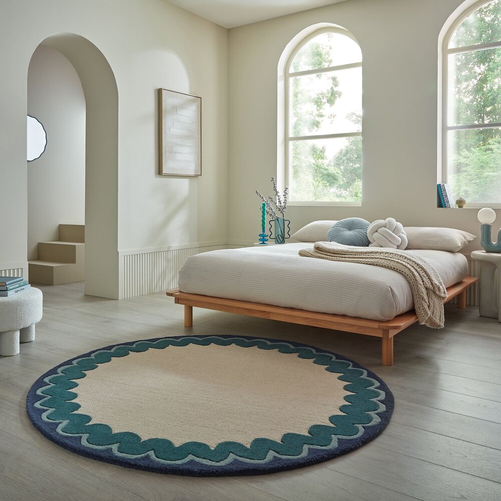 Rond wollen vloerkleed - Wiggle Blauw