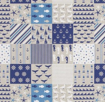 Decostoffen Maritiem patchwork linnenlook