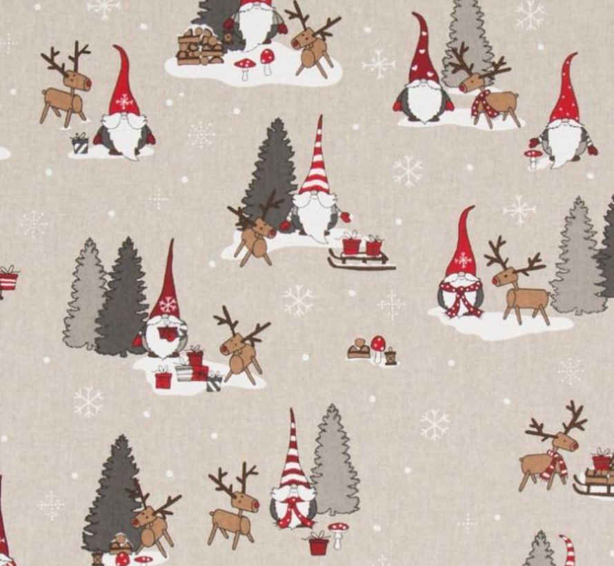 Stof met kerstman linnenlook stof