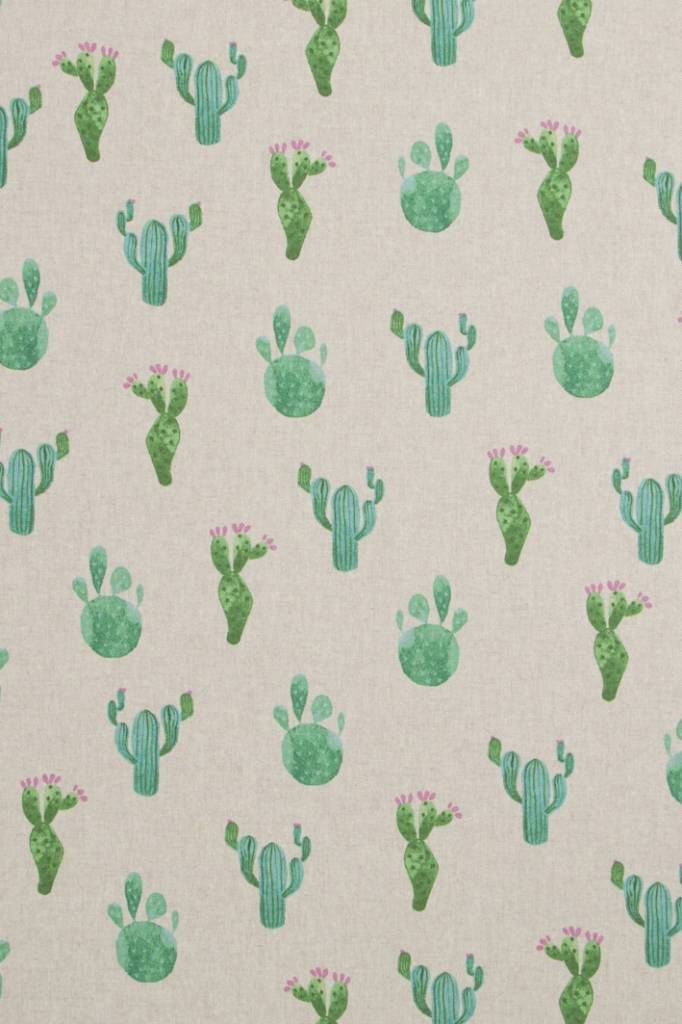 Groene cactus planten linnenlook stof bestellen Decostoffen