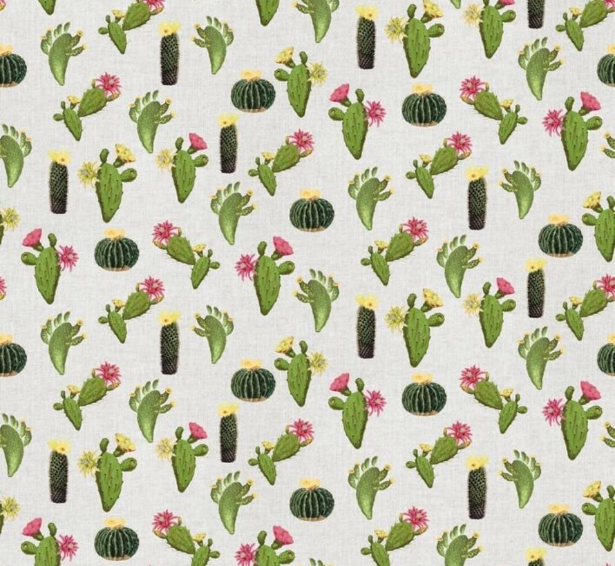 Cactus planten met bloemen op linnenlook stof